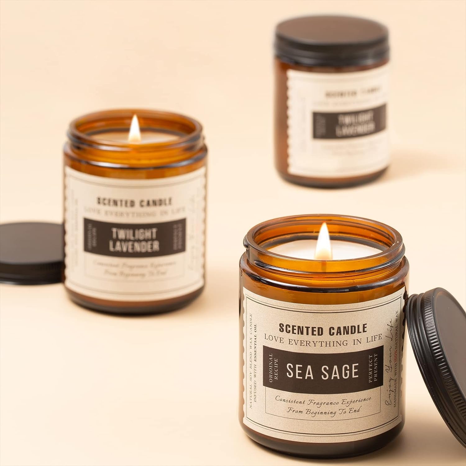 Candles for Home Scented, Scented Candles, Twilight Lavender and Sea Sage, 14.4 Oz- Pack of 2 with Amber Glass Jars Package, 100 Hour Burn Time, Soy Candles for Ideal Gifts for Various Festivals