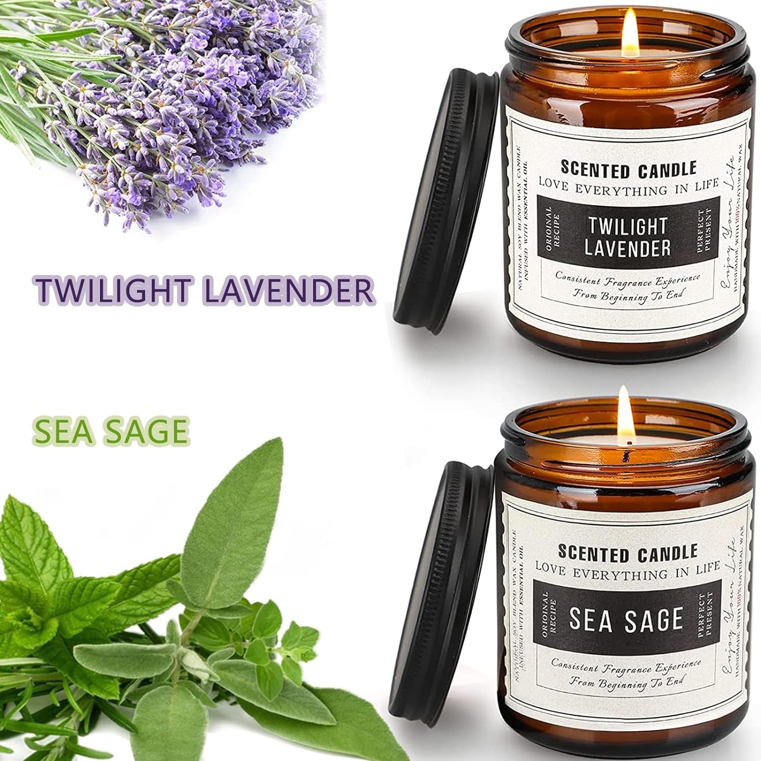 Candles for Home Scented, Scented Candles, Twilight Lavender and Sea Sage, 14.4 Oz- Pack of 2 with Amber Glass Jars Package, 100 Hour Burn Time, Soy Candles for Ideal Gifts for Various Festivals