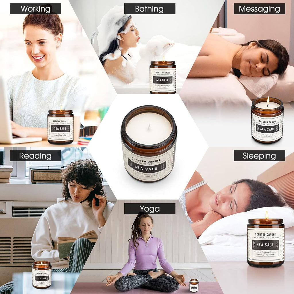 Candles for Home Scented, Scented Candles, Twilight Lavender and Sea Sage, 14.4 Oz- Pack of 2 with Amber Glass Jars Package, 100 Hour Burn Time, Soy Candles for Ideal Gifts for Various Festivals