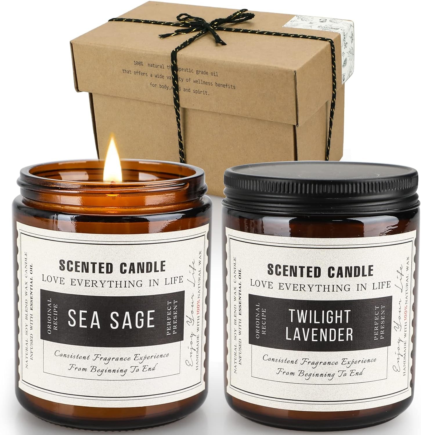 Candles for Home Scented, Scented Candles, Twilight Lavender and Sea Sage, 14.4 Oz- Pack of 2 with Amber Glass Jars Package, 100 Hour Burn Time, Soy Candles for Ideal Gifts for Various Festivals